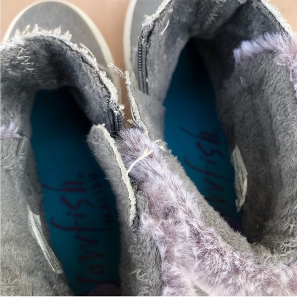 Blowfish Malibu Mint Women’s Gray Canvas Fur Zipper Closure Ankle Boots Sz 8.5 - Picture 11 of 13